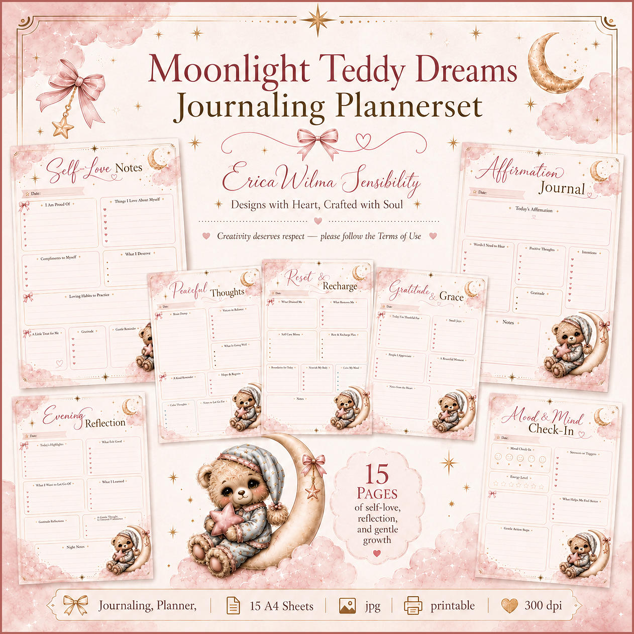 (image for) EW AI Journaling Plannerset Moonlight Teddy Dreams 2026